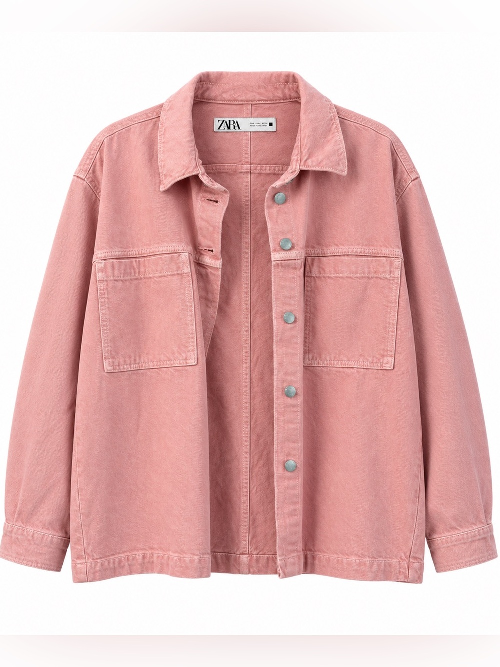 ZARA Light Pink Oversized Denim-Style Shacket
